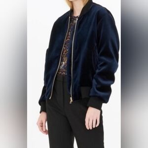 NWT Sandro Ventura Navy Velvet Zip Bomber Jacket SZ 1 (Small)